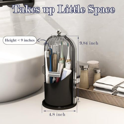 Toothbrush and Toothpaste Holders with Cover, Grey Black | Waterproof and Dustproof, 360° Rotating Base, Smooth Sliding Door, 3 Slots, for Bathroom Countertop - color: Grey Black