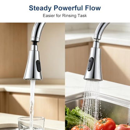 SEIDO Kitchen Faucet Sprayer Head Replacement, 3-Function Sink Sprayer Replacement, Pull Down Faucet Head with G1/2(13/16 inch) Male Thread, Chrome Kitchen Sink Aerators