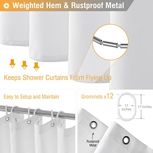 Extra Long Fabric Shower Curtain - 84 Inches Long Linen Textured Heavy Duty Cloth Shower Curtain Set with 12 Plastic Hooks, Large Hotel Luxury Polyester Bath Curtains for Bathroom(72"x84", White) | Tall Size, 230GSM Polyester, Heavy Duty Cloth, Weighted H