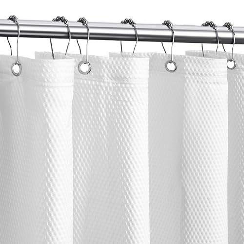 Tititex Solid White Cloth Fabric Shower Curtain Liner with 2 Magnets - Texture Pressure Bubble Soft Hotel Quality Waterproof Shower Liner, Light-Weight & Machine Washable 54x78 inch - color: White, size: 54"W x 78"L (Pack of 1)