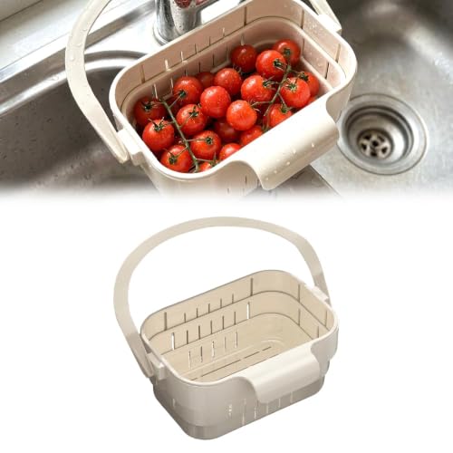 Foldable Hanging Kitchen Sink Drain Basket, 2026 New Space Saving Sink Basket, Multi Use Over Sink Colander, Portable Sink Basket for Washing and Draining for Home Cooks (Beige) - color: Beige