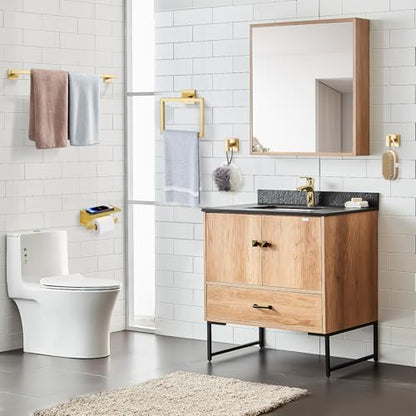 TQKAG 5-Pieces Brushed Gold Bathroom Hardware Accessories Set 23.6" SUS304 Stainless Steel Towel Bar Set Wall Mounted Square Toilet Paper Holder with Shelf - color: Brushed Gold, size: 5-Pieces Set-B