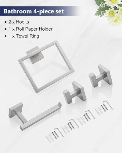 Brushed Nickel Bathroom Accessories, Toilet Paper Holder,Towel Ring & Hooks | Lairuier Bathroom Hardware Set, Toilet Paper Holder Set SUS304 Stainless Steel Bath Hand Towel Ring for Bathroom Wall Mounted - color: Brushed Nickel