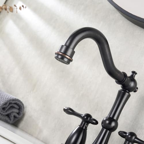 Oil Rubbed Bronze Antique Bathroom Faucet 2 Hole, Stainless Steel Centerset 4 inch Bathroom Faucet 2 Handle with Drain and Supply Hose, Brushed Bronze Faucet for Bathroom Sink - color: Oil Rubbed Bronze