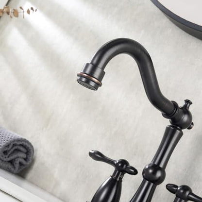 Oil Rubbed Bronze Antique Bathroom Faucet 2 Hole, Stainless Steel Centerset 4 inch Bathroom Faucet 2 Handle with Drain and Supply Hose, Brushed Bronze Faucet for Bathroom Sink - color: Oil Rubbed Bronze
