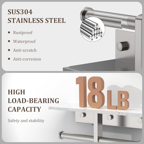BWE Double Toilet Paper Holder with Shelf Wall Mounted Tissue Roll Holder | Commercial Toilet Paper Dispenser for Bathroom Marble Toilet Paper Storage Holder with Phone Shelf (Brushed Nickel) - color: Double Brushed Nickel