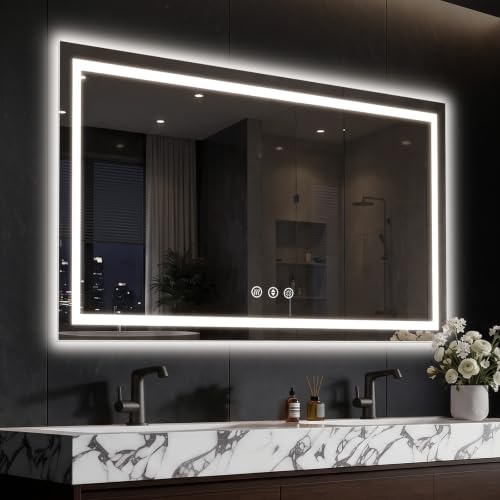 48x36 LED Bathroom Mirror with Anti-Fog, Backlit & Front Lit, Memory | Stepless Dimmable 3 Color CRI 95+ Shatterproof Tempered Glass ETL Listed for Safety Lighted Bathroom Vanity Mirror for Wall - size: 48"L x 36"W