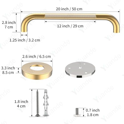 20 Inch Brushed Gold Shower Grab Bar with Anti-Slip Knurled Grip | YuanDe Stainless Steel Bathroom Grab Bars，Shower Handrail Support, Handicap Elderly Balance Assist Handles-2Packs - color: Brushed Gold, size: 20inch-2Pack