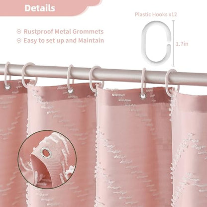 Siiluminisoy Pink Shower Curtain with Tassel Woven Fabric Boho Shower Curtain Cute Farmhouse Textured Tufted Chevron Striped 72 x 72 Bathroom Shower Curtain - color: A Pink, size: 72"W x 72"L (Pack of 1)