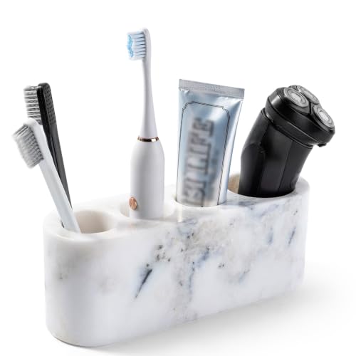 BCS Toothbrush Holder for Bathrooms, 4 Slots Marble Toothbrush and Toothpaste Holder Stand Bathroom Organizer Countertop for Electric Toothbrush, Floss, Razor, Comb(Grey) - color: Grigio Fantasy, size: 4 Slots