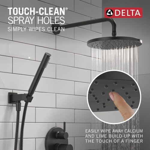 Delta Modern 14 Series Round Rain Shower System Faucet Set, Rainfall Matte Black Shower Head and Handle Set, Valve Trim Kit, 10 Inch, Matte Black 342702-BL - color: Matte Black