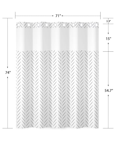 Black and White Shower Curtain with Snap in Liner, 71x74 Inch | No Hooks Needed, Double Layer Waterproof Fabric with Mesh Top, Minimalist Stripe Geometric Print for Modern Neutral Bathroom - color: Black and White