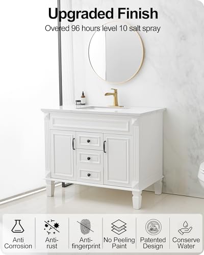Waterfall Faucet, Brass Gold Bathroom Faucet 1 Hole, 1 Handle Bathroom Faucets for Sink 3 Hole (4 Inch) with Pop-up Drain, Hoses & Deck Plate - color: Brushed Gold-Noble