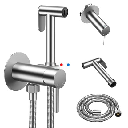 Arofa Built-in Hot and Cold Bidet Sprayer for Toilet, Hands-Free Control | Wall-Mounted Design, Dual Control Modes, Leak-Free Bidet Hose, Feminine/Baby/Pet Wash, Cloth Clean & Rinse, Stainless Steel - color: Brushed Nickel, size: Built-in Hot & Cold Water