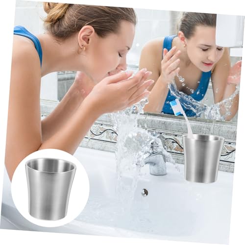 DECHOUS Stainless Steel Toothbrush Holder and Rinse Cup Waist Shaped Metal Mug for Bathroom Multiuse Drinking Cup for Stylish Travel Accessory Reusable and Stackable