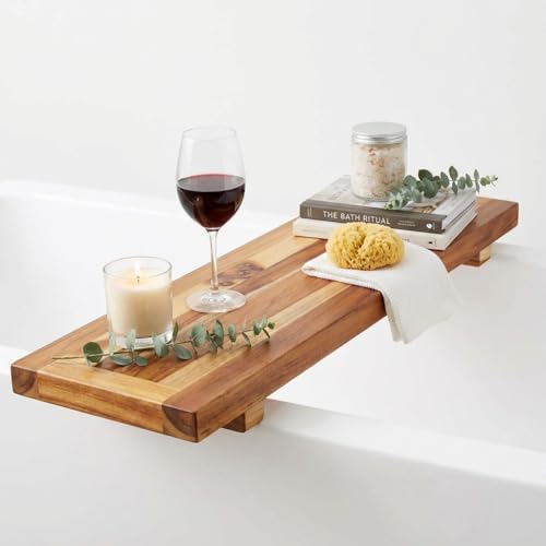EcoDecors, 29 inch, Bath Tray for Tub, Bath Tub Tray Wood, Bathtub Table, Caddy for Bathtub in Natural Teak - style: 29"- No Handles