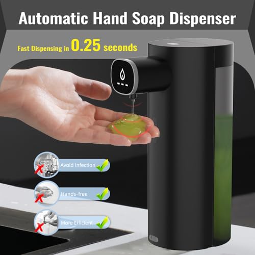 Automatic Liquid Soap Dispenser Touchless, USB Rechargeable Smart Hand Soap Dispenser, 13.5oz/400ml, 3-Level Adjustable, Compatible with Thick Thin Dish Soap for Bathroom Kitchen, Clog-Free (Black) - color: Black