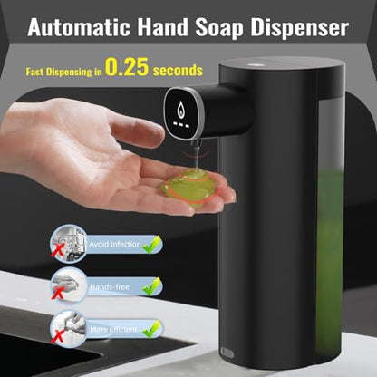 Automatic Liquid Soap Dispenser Touchless, USB Rechargeable Smart Hand Soap Dispenser, 13.5oz/400ml, 3-Level Adjustable, Compatible with Thick Thin Dish Soap for Bathroom Kitchen, Clog-Free (Black) - color: Black