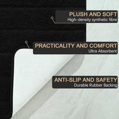 Luxury Long Bathroom Runner Rugs 24x60 Inch Bath Rug Non Slip, Black | Thick Soft and Absorbent Microfiber Bath Mat, Rubber Backing Striped Rug Carpets, Machine Washable Plush Mats - color: Black, size: 24" X 60"