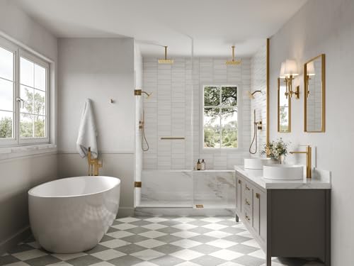 Ceiling Mount 12" High-Pressure Rainfall Shower Faucet, Dual Rainfall Shower Head System with Valve (Brushed Gold) - color: Gold, style: Ceiling Mount