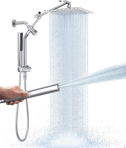 Veken 10" Luxurious Rain Shower Head with Handheld, High Pressure Rainfall Shower Heads wih Extension Arm, Wide Dual Showerhead with Spray Combo, Bathroom Accessories, Chrome, Silver - color: Chrome