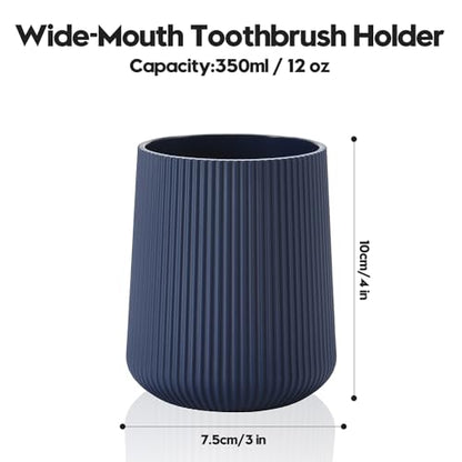 YAUKPH Navy Blue Striped Toothbrush Holder | for Electric Toothbrushes Bathroom Organizer Cup for Toothpaste Kids & Adults - color: Blue Ribbed