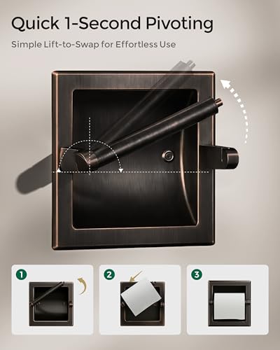 Recessed Toilet Paper Holder Wall Mounted Oil Rubbed Bronze | 304 Stainless Steel Post Pivoting Design Easy to Change Roll, in Wall Toilet Paper Holder for Mega Roll for Bathroom - color: Oil Rubbed Bronze
