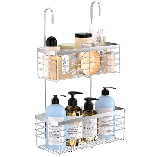 YUOROS 2 Tier Shower Caddy Hanging Over the Door (Silver) | Shower Organizer Rack 304 Stainless Steel Rustproof Bathroom Storage Shampoo Holder Basket - color: Silver, size: 2 Tier