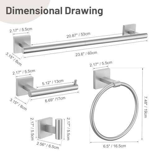 Lairuier 10-Piece Brushed Nickel Bathroom Accessories, Towel Bar Set | Bathroom Hardware Set Includes SUS304 23.6" Towel Bar, Towel Ring, Toilet Paper Holder and Towel Hooks Wall Mounted - color: Brushed Nickel, size: 10 Pieces - Extended