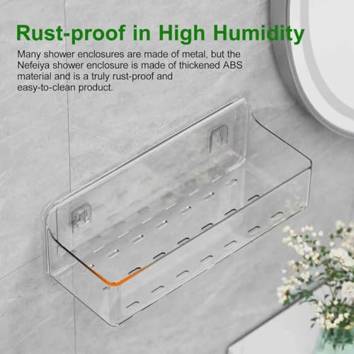 Adhesive Shower Caddy Shower Shelves Bathroom Organizer and Storage | 6 Pack，Rustproof，No Drilling，with Soap Holder，Clear，Acrylic， Large Capacity，Removable and Reusable，Plastics，Wall-Mounted - color: clear