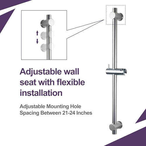 24 Inch Shower Slide Bar with Adjustable Shower Holder Wall Mount Sliding Bar Stainless Steel Wall Mounted Shower Slide Bar with Adjustable Shower Head Holder, Chrome