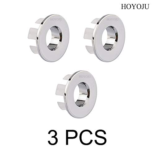 Sink Basin Trim Overflow Cover Brass Insert in Hole Round Caps Chrome 3 PCS - color: Chrome 3 Pcs