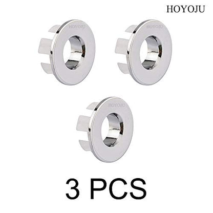 Sink Basin Trim Overflow Cover Brass Insert in Hole Round Caps Chrome 3 PCS - color: Chrome 3 Pcs