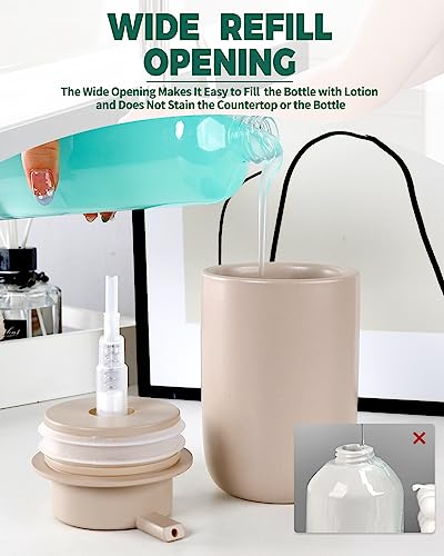 BosilunLife Lotion Pump Dispenser for Kitchen, Bathroom Countertop | Matte Khaki Soap Dispenser Bathroom Ceramic Dish Liquid Soap Dispenser (Khaki, Liquid Pump) - color: Khaki
