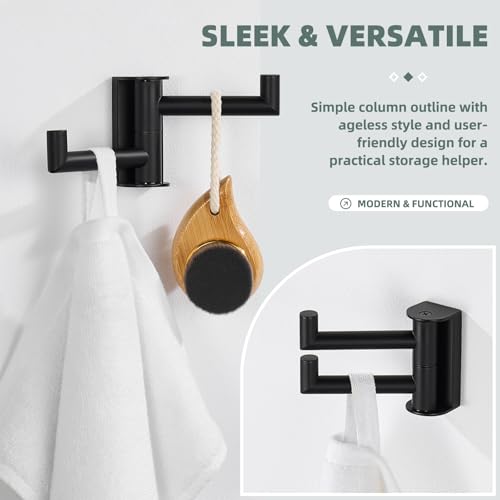 Angle Simple Swivel Towel Hook, Robe Coat Hook for Bathroom, Matte Black | Robust SUS304 Stainless Steel, Foldable 2 Arms, Compact & Functional, Kitchen Closet Hand Towel Holder, Screws Wall Mount - color: Matte Black, size: 1 Pack