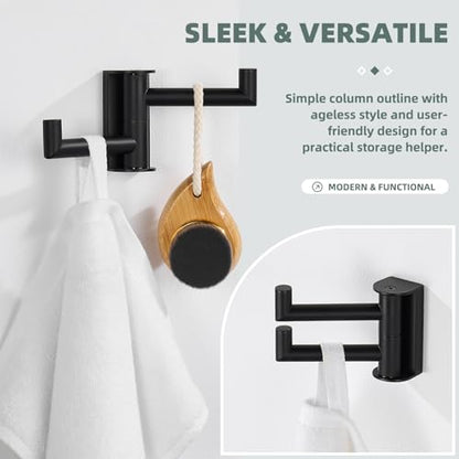 Angle Simple Swivel Towel Hook, Robe Coat Hook for Bathroom, Matte Black | Robust SUS304 Stainless Steel, Foldable 2 Arms, Compact & Functional, Kitchen Closet Hand Towel Holder, Screws Wall Mount - color: Matte Black, size: 1 Pack