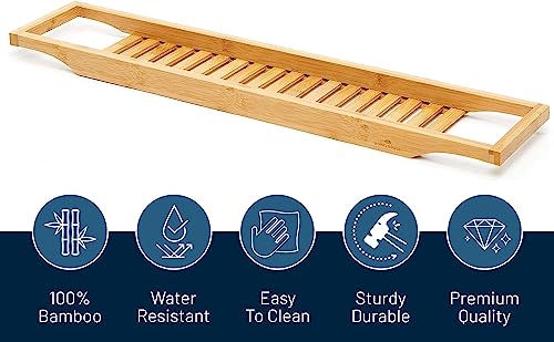 RoyalHouse Bamboo Bath Caddy Tray for Bathtub, with Book and Wine Glass Holder, Attractive Design, Suitable for Luxury Spa or Reading, Ideal Gift for Family & Friends (Pack of 2) - size: Pack of 2