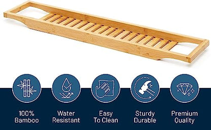RoyalHouse Bamboo Bath Caddy Tray for Bathtub, with Book and Wine Glass Holder, Attractive Design, Suitable for Luxury Spa or Reading, Ideal Gift for Family & Friends (Pack of 2) - size: Pack of 2