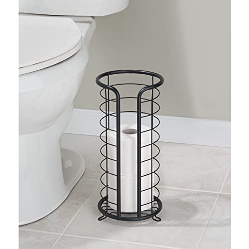 mDesign Metal Toilet Paper Holder Stand - Storage Reserve for 3 Rolls of Toilet Tissue - Freestanding Toilet Paper Holder - Stylish Bathroom Floor Toilet Paper Stand - Omni Collection - Matte Black - color: Matte Black