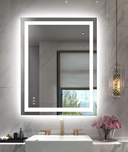 Amorho LED Bathroom Mirror 24"X36" with Front Light and Backlit | Stepless Dimmable, Anti-Fog, Shatter-Proof, HD Reflection, Memory, 3 Colors Lighting, UL Listed (Horizontal/Vertical). - color: Front and Backlit, size: 36"L x 24"W