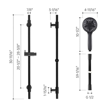 KES High Pressure 9 Functions Adjustable Handheld Shower Head with 30-Inch Shower Slide Bar & 59-Inch Hose, Built-in Power Wash to Clean Tub Tile & Pet, Wall Mount Matte Black 18/8 Stainless Steel - color: Matte Black
