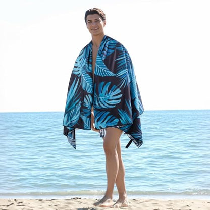 Oversized Microfiber Beach Towel Thin, Blue Black Palm Leaf Double Sided Towel 1PC, Large Soft Sand Free Quick Dry Swim Compact Towels for Men Women Adults, Summer Swim Lake Pool Beach Bath, 35"x71" - style: Blue Black Palm Leaf