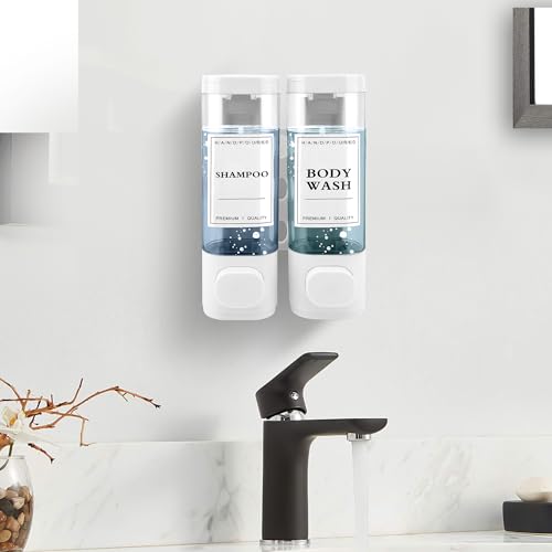 Shampoo and Conditioner Dispenser, 2 Chamber 300ml, Wall Mounted, White | Shower Soap Dispenser, Refillable Hand Soap Dispensers, Body Wash Dispenser for Bathroom, Kitchen, Hotel, Home - color: White, size: 2 Chamber