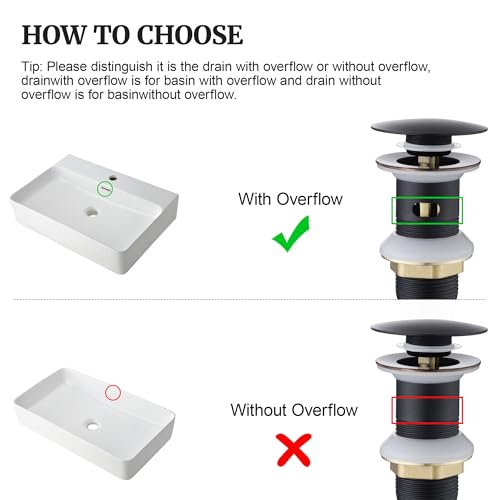 Pop up Sink Drain Stopper with Overflow Oil Rubbed Bronze for Bathroom Vessel Vanity Sink Art Basin，Big Cap Sink Drain with Overflow, Metal Pop-up Drain Strainer with Detachable Basket Stopper - color: Oil Rubbed Bronze, style: with overflow