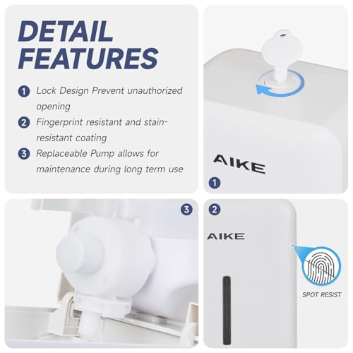 AIKE Liquid Commercial Soap Dispenser,27oz for Bathroom Pure White,AK1006 | No-Drill and Screw Dual Wall Mount Install Design for Space-Saving,Easy Push Easy Refill and Large Capacity for Commercial - color: White