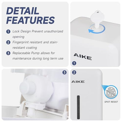 AIKE Liquid Commercial Soap Dispenser,27oz for Bathroom Pure White,AK1006 | No-Drill and Screw Dual Wall Mount Install Design for Space-Saving,Easy Push Easy Refill and Large Capacity for Commercial - color: White