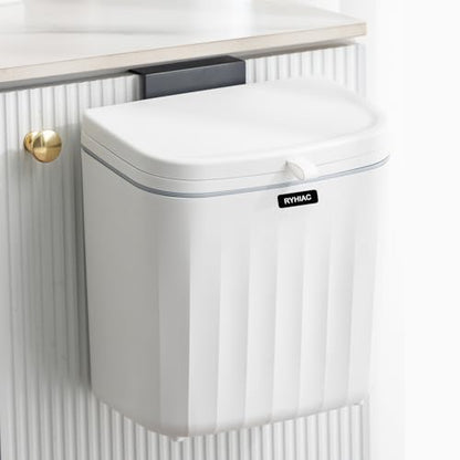 Kitchen Compost Bin Cabinet Hanging Small Trash Can with Lid 2.4 Gallon | Food Waste Bin for Counter Top Under Sink Rv Wall Mounted Bathroom Trash Can - color: ivory white
