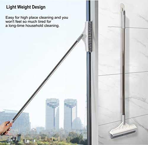 2 in 1 Cleaning Scrub Brush Grout Brush Scrape Floor Scrub Brush with Long Handle V-Shape Stiff Bristle Brush Scrubber with Squeegee 120°Rotating Shower Scruber for Cleaning Bathroom Glass Wall - color: White Color