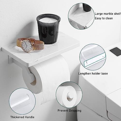 Hoimpro Toilet Paper Holder Wall Mounted, Marble Tissue Roll Rack | White | Natural Marble Shelf Hand Paper Roll Holder, for Bathroom Kitchen Washroom Bedroom Aluminum - color: White