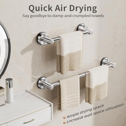 Adjustable Suction Cup Towel Bar Towel Racks for Bathroom 14.6-24" | No Drill Towel Rack, Stainless Steel Towel Bar Heavy Duty Wall Mounted - color: Silver